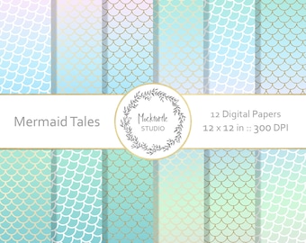 Papier numérique Mermaid - Mermaid Scales clipart - Papier Scrapbook, Papier numérique Sirène, Papier numérique sirène, Utilisation commerciale