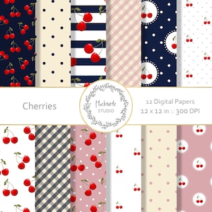 Carta digitale ciliegia - Clipart ciliegie - Clipart ciliegia - Carta scrapbook ciliegia - Carta digitale ciliegie - Uso commerciale