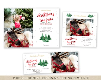 Plantilla para minisesión fotográfica en una granja de árboles de Navidad – Marketing fotográfico (Plantilla de Photoshop)