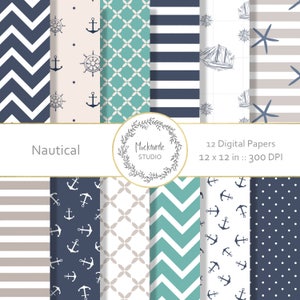 Nautical digital paper - Nautical clipart - Scrapbook paper, Ocean Digital Paper, Anchor Digital Paper, Printable Paper - Commercial use
