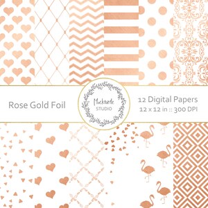 Rose Gold Foil Patterns digital paper - Rose Gold clipart - Scrapbook paper, Rose Gold Digital Paper, Metallic Digital Paper, Commercial use