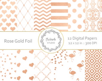 Rose Gold Foil Digital Paper - Scrapbook Paper - Printable - Commercial use