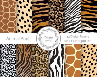 Animal Print digital paper - Animal Skin Clipart - Scrapbook Paper, Animal Skin Digital Paper, Safari Animal Digital Paper, Commercial use