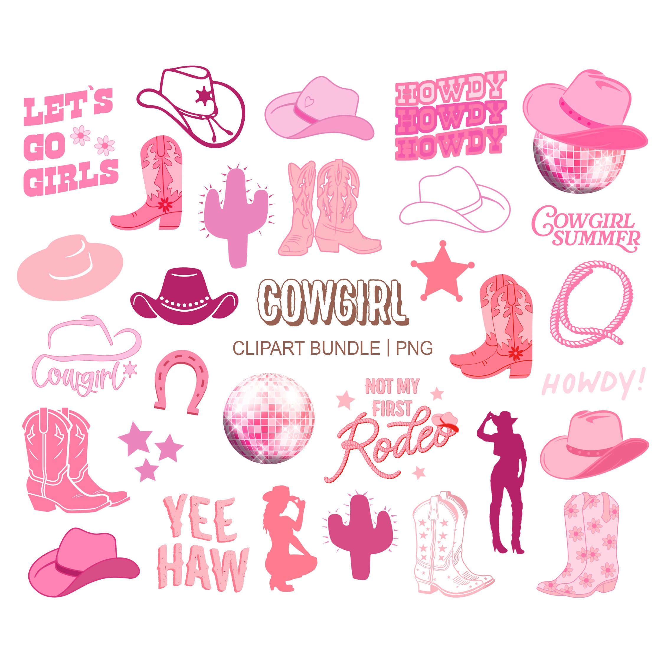 Cowgirl Clipart Bundle: Hot Pink Rodeo Party PNG (instant Download) - Etsy
