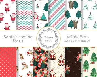 Christmas digital paper - Christmas Clipart - Scrapbook paper, Santa Claus Digital Paper, vintage Christmas Digital Paper, Commercial use