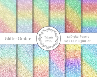 Rainbow Glitter Ombre Digital Paper – Scrapbook Paper - Printable - Commercial use