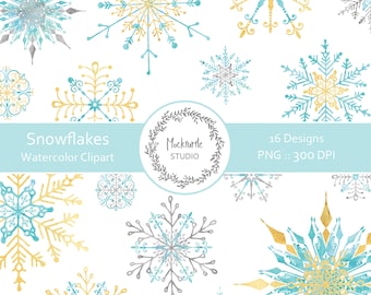 Watercolor Snowflake Flags Clipart - 16 images, 300dpi, PNG - Snowflake Clip Art - Watercolor Snowflake Clipart - Instant Download