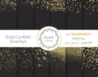 Gold Confetti Digital Overlays | Transparent PNG Clipart | Scrapbook Paper