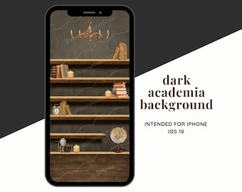 Dark Academia Phone Wallpaper for iPhone iOS 18 - Fall Autumn Empty Bookshelves Homescreen - October Background - Digital Download