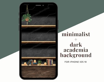 Minimalist Dark Academia Phone Wallpaper for iPhone iOS 18 - Widget-friendly Empty Bookshelves Homescreen Background - Digital Download