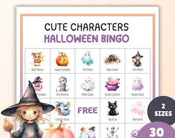 Cute Halloween Bingo - 30 Cards 2 Party Game Sizes - Fall Friendship Not Scary Friendly Bingo - Instant Digital Download Party Printable