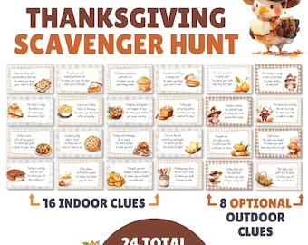 Indoor/Outdoor Thanksgiving Scavenger Hunt For Kids - 24 Treasure Hunt Clues - Family-Friendly Holiday Activity - Instant Digital Download