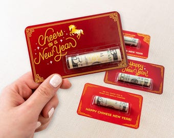 Lunar New Year "Red Envelope" Money Holder Cards - Lucky Red Envelopes for Cash Gift, 2026 Year of Horse, Vietnamese Li Xi, Chinese Hongbao