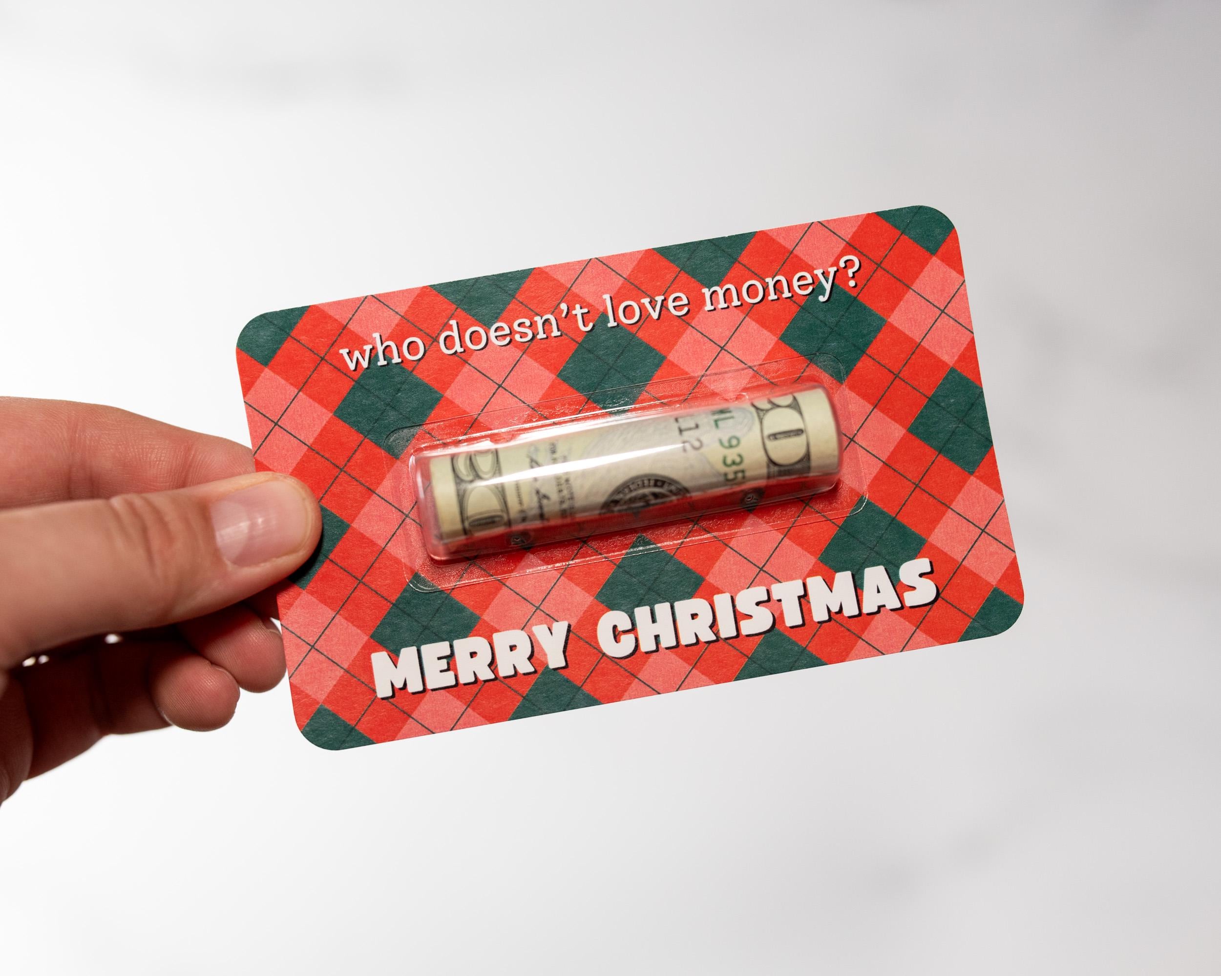 Weihnachtsgeldhalter – Lustiges Geldgeschenk für Teenager, Jungen oder Mädchen – Geldkarte „Frohe Weihnachten“, „Bruh“, Geldsäckchen
