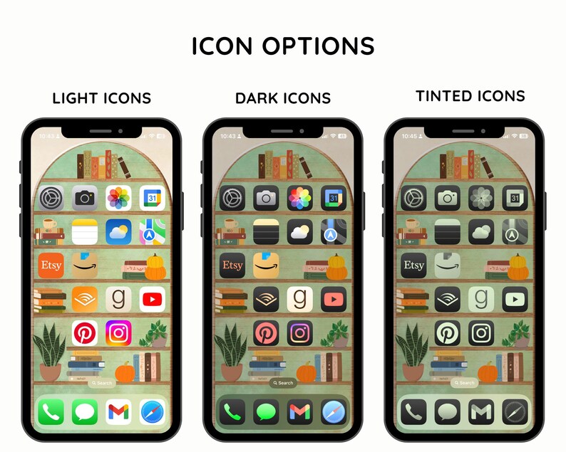 Arched Fall Bookcase Phone Wallpaper for iPhone Ios 18 - Autumn Empty ...