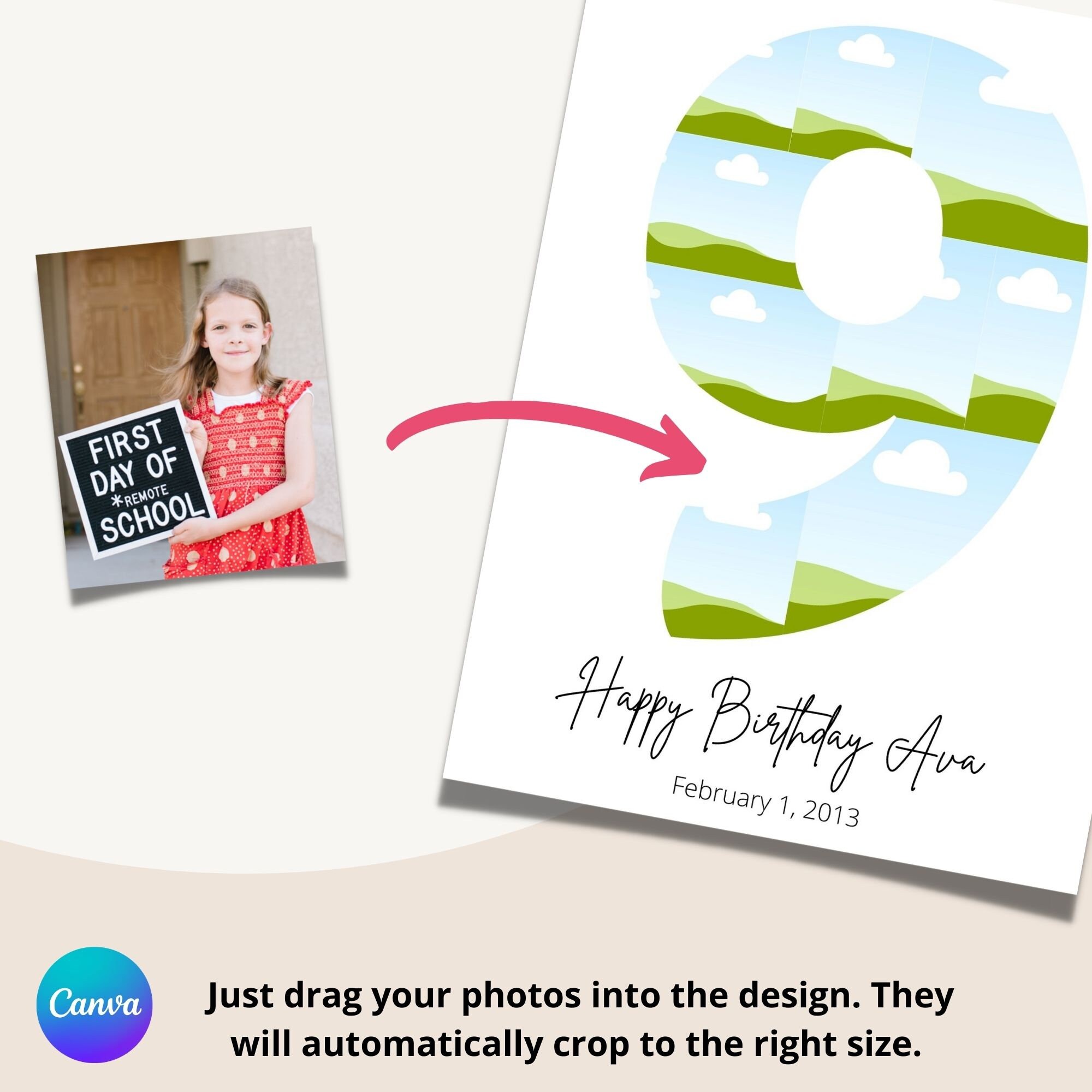 Ninth Birthday Photo Collage Template 9th Birthday Printable | Etsy