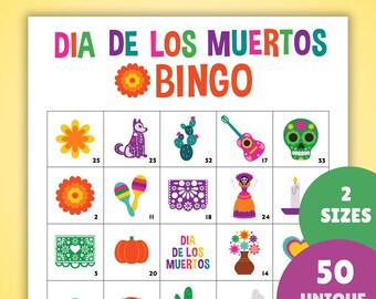 Dia De Los Muertos Bingo - Printable Day of the Dead Activity - 50 Cards, 2 Sizes - Hispanic Heritage Party Game Download
