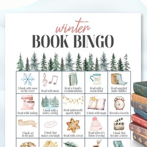 Bingo à livres d'hiver et défi de lecture TBR | Activité du club de lecture pour adultes sur le thème de l'hiver | Lettre, A4, A5 | Télécharger PDF imprimable livresques