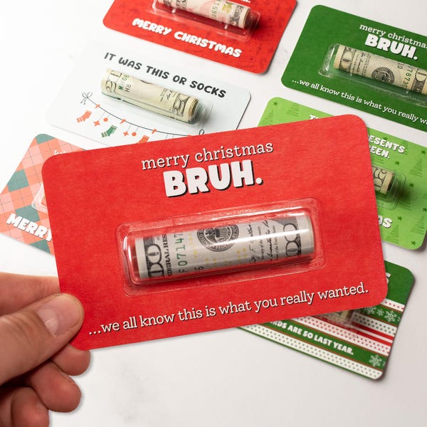 Christmas Money Holder - Funny Cash Gift for Teen Boy or Girl - Merry Christmas Bruh Money Card - Money Stocking Stuffer