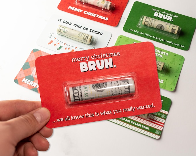 Christmas Money Holder - Funny Cash Gift for Teen Boy or Girl - Merry Christmas Bruh Money Card - Money Stocking Stuffer for Teens