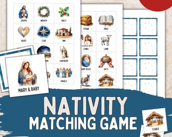Nativity Memory Matching Game - Toddler Preschool Christian Activity, Homeschool Church Christmas Printable, Sunday School Instant Download