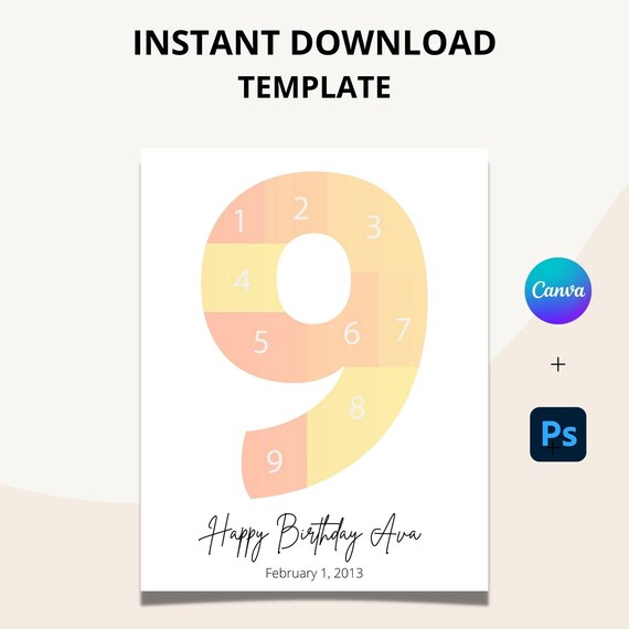 Ninth Birthday Photo Collage Template 9th Birthday Printable | Etsy