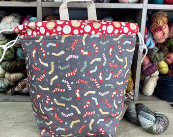 Socks, Bucket bag, Knitting project bag, Crochet project bag,  Project Bag, Yarn bowl, Large Project bag