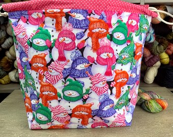 Snowman , Shweater bag, XL Project bag, Knitting bag, Crochet project bag,  Project Bag, Sweater knitting bag, Shawl Knitting