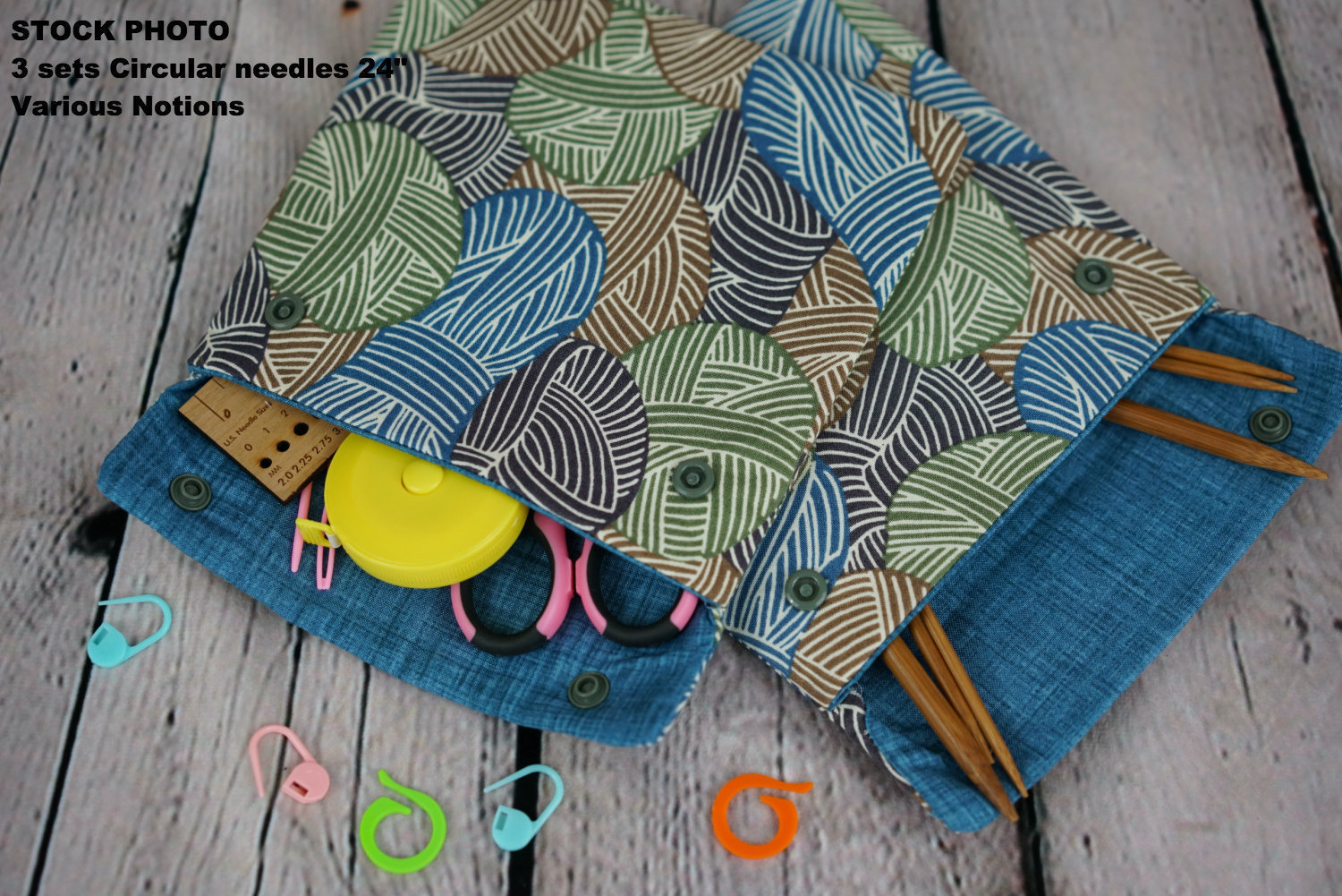 Wood Print Circular Knitting Needle Case Or Notions Case For