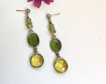 Faceted Quartz and Green Garnet Statement earrings