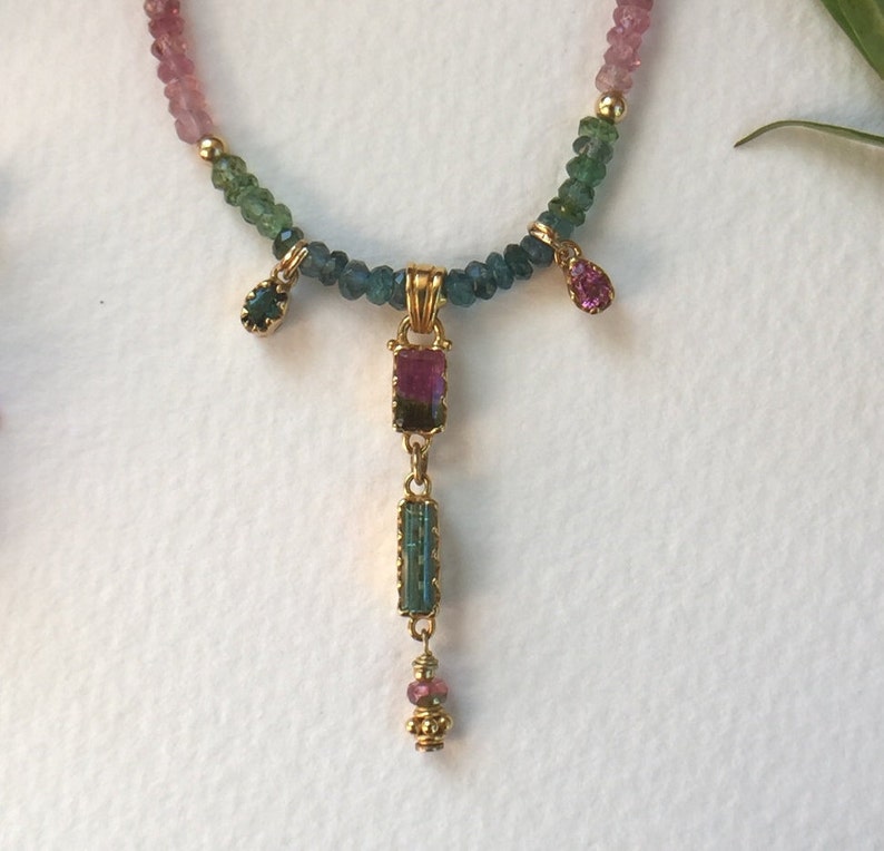 Faceted Tourmaline necklace with vermeil accents image 2