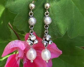 Earrings with Cubic Zirconium, freshwater pearls  and Sterling Silver