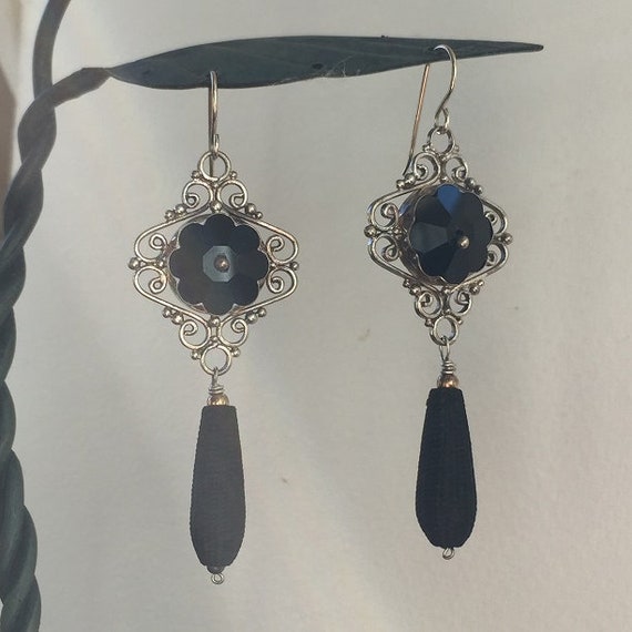 Vintage Glass and earrings in Sterling filigree s… - image 2