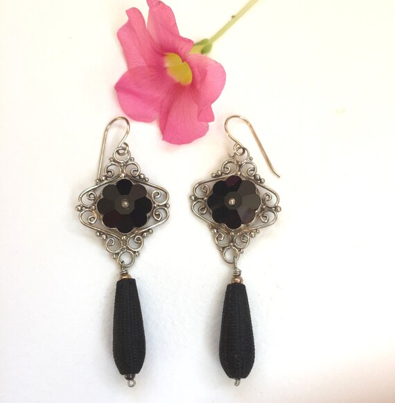 Vintage Glass and earrings in Sterling filigree s… - image 1