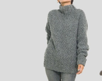 Chunky Slouchy knit alpaca sweater womens| Grey Knitting alpaca sweater| big chunky sweaters| chunky knit sweater