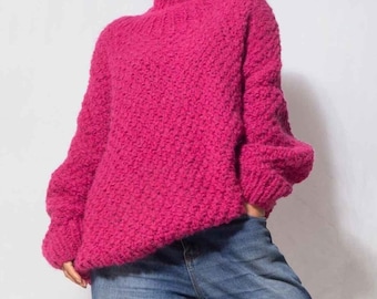 Oversized Alpaca Turtleneck Sweater| Chunky Knit Pullover for Women, Ethical Sustainable Wool, Plus Size knitwear sweater, Hand Made in Peru
