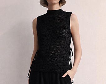 Crochet One Shoulder Organic Cotton Tank Top | Asymmetric Designer Top