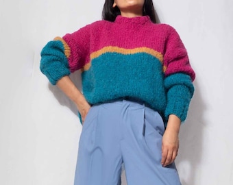 Oversize Slouchy knit alpaca sweater for women's| Loose cropped Winter Black Alpaca knit sweater| oversize crop sweater| by SONQO