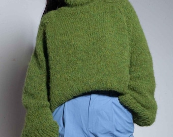 Hand Knit Alpaca Turtleneck Sweater | Oversized Chunky Wool, Slouchy Knit Pullover, Plus Size Cozy Knit Sweater for Women