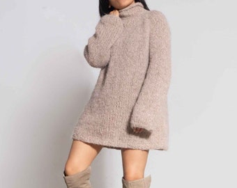 Chunky Knit Alpaca Sweater Dress | Oversized Winter Knitwear