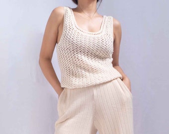 Handmade Crochet Organic Cotton Tank Top: Minimalist Sleeveless Top