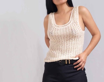 Camiseta de tirantes de ganchillo de algodón ecológico: Blusa boho de verano hecha a mano