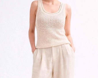 Camiseta de tirantes de ganchillo hecha a mano: Camiseta sin mangas de algodón Pima orgánico