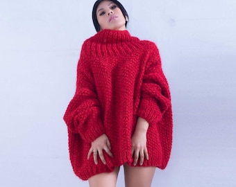 Red Oversized knit alpaca wool sweater| Alpaca chunky knit Jumper| sustainable women's clothing| valentine's day | by SONQO