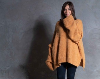 Plus size Knit alpaca wool sweater | turtleneck women's sweater| Alpaca knit pullover sweater| hand knit sweater| by SONQO