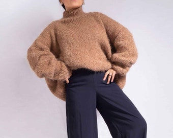 Camel oversized knit Suri alpaca sweater| Chunky knit sweater| turtleneck sweater| oversized sweater| knit sweater| wool sweater| by SONQO