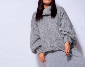 Oversized Knit Alpaca Sweater | Slouchy Turtleneck, Handmade