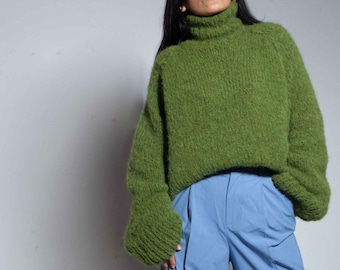 Hand Knit Alpaca Turtleneck Sweater | Oversized Knit alpaca wool pullover, slouchy knitted alpaca sweater, winter knit alpaca sweater| SONQO