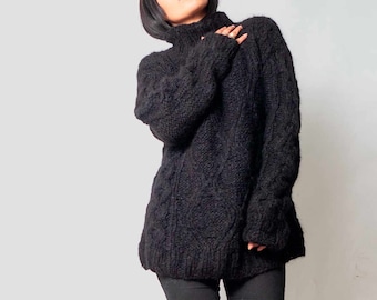 NEW Winter Chunky cable knit Alpaca sweater| wram Black Alpaca wool Jumper sweater| by SONQO