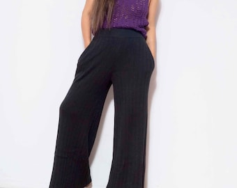 Black Wide-Leg Pants/ Casual Pants/ Black Trousers/ Work pants/ Flowy Pants/ Elegant Pants/ECO COTTON pants/ By SONQO